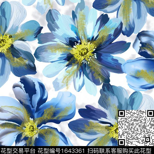 大花花卉围巾数码印花华亿平台下载（图片编号: 1643361） - 瓦栏（Walan）