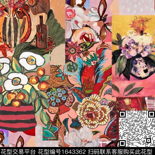 花卉围巾混合拼接数码印花华亿平台下载（图片编号: 1643362） - 瓦栏（Walan）