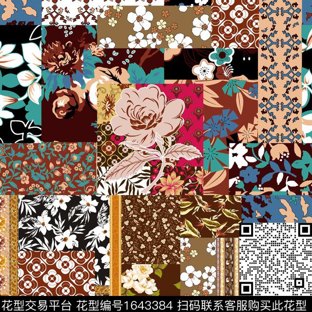 民族风围巾混合拼接数码印花华亿平台下载（图片编号: 1643384） - 瓦栏（Walan）