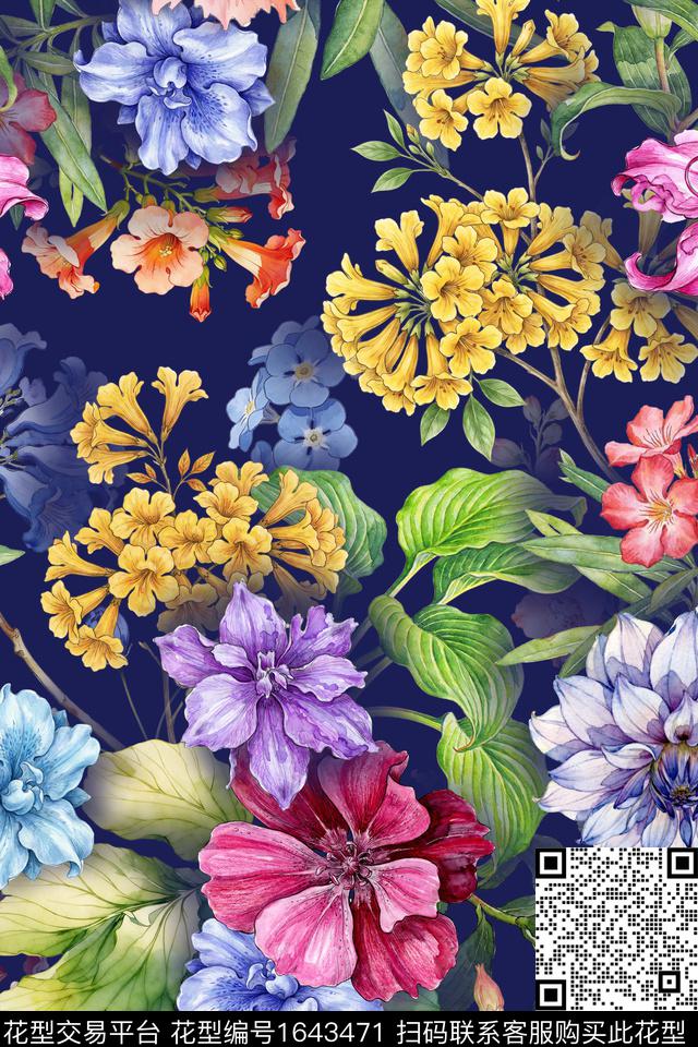 植物花卉水彩数码印花华亿平台下载（图片编号: 1643471） - 瓦栏（Walan）