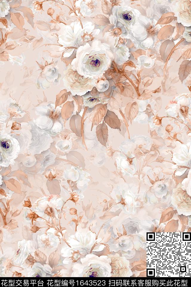 年轻女装小清新花卉数码印花华亿平台下载（图片编号: 1643523） - 瓦栏（Walan）