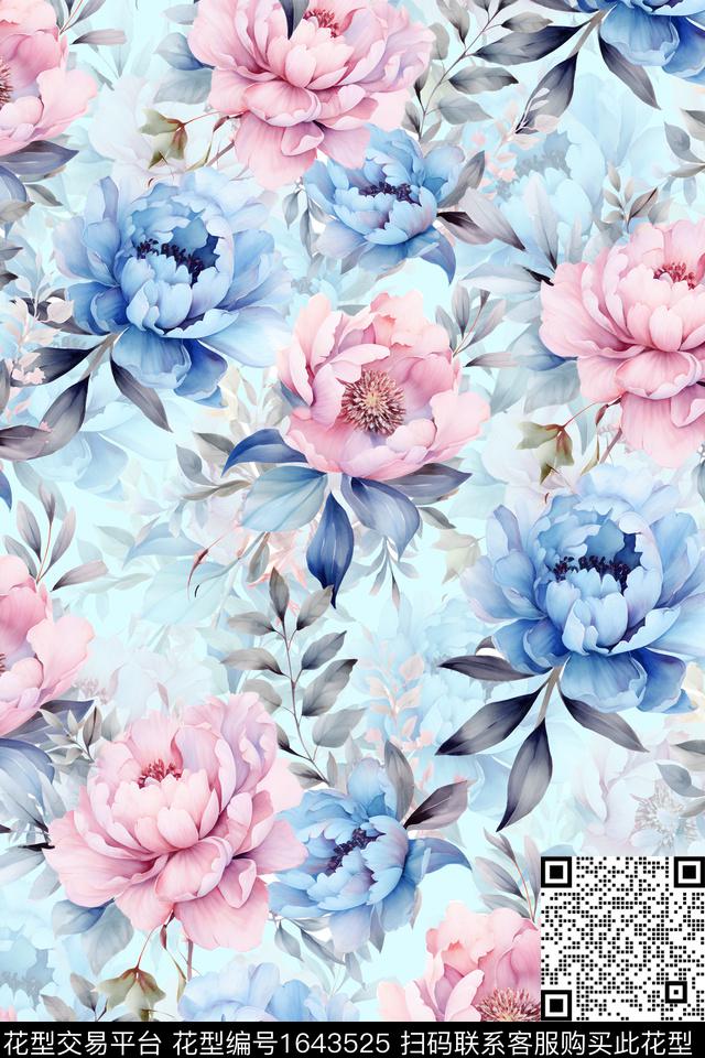 年轻女装小清新花卉数码印花华亿平台下载（图片编号: 1643525） - 瓦栏（Walan）