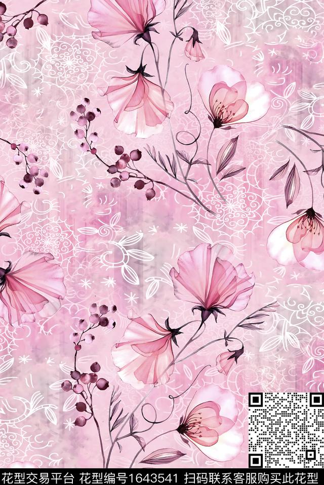 年轻女装小清新满版散花数码印花华亿平台下载（图片编号: 1643541） - 瓦栏（Walan）