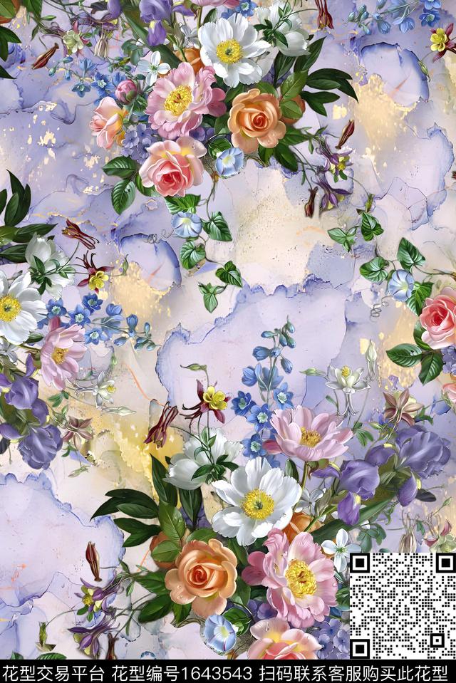 年轻女装满版散花油画华亿平台数码印花华亿平台下载（图片编号: 1643543） - 瓦栏（Walan）