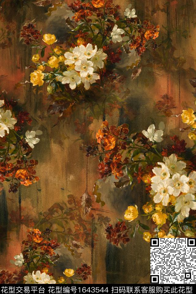 满版散花中老年油画华亿平台数码印花华亿平台下载（图片编号: 1643544） - 瓦栏（Walan）