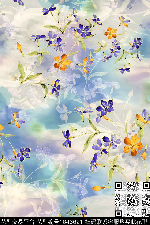 年轻女装小清新满版散花数码印花华亿平台下载（图片编号: 1643621） - 瓦栏（Walan）