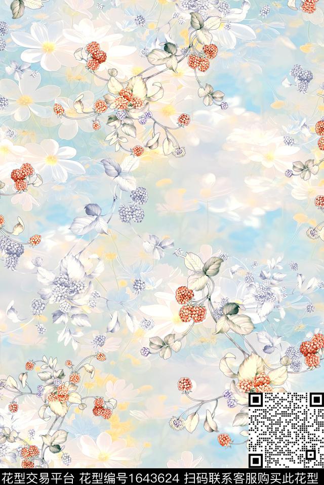 年轻女装小清新满版散花数码印花华亿平台下载（图片编号: 1643624） - 瓦栏（Walan）