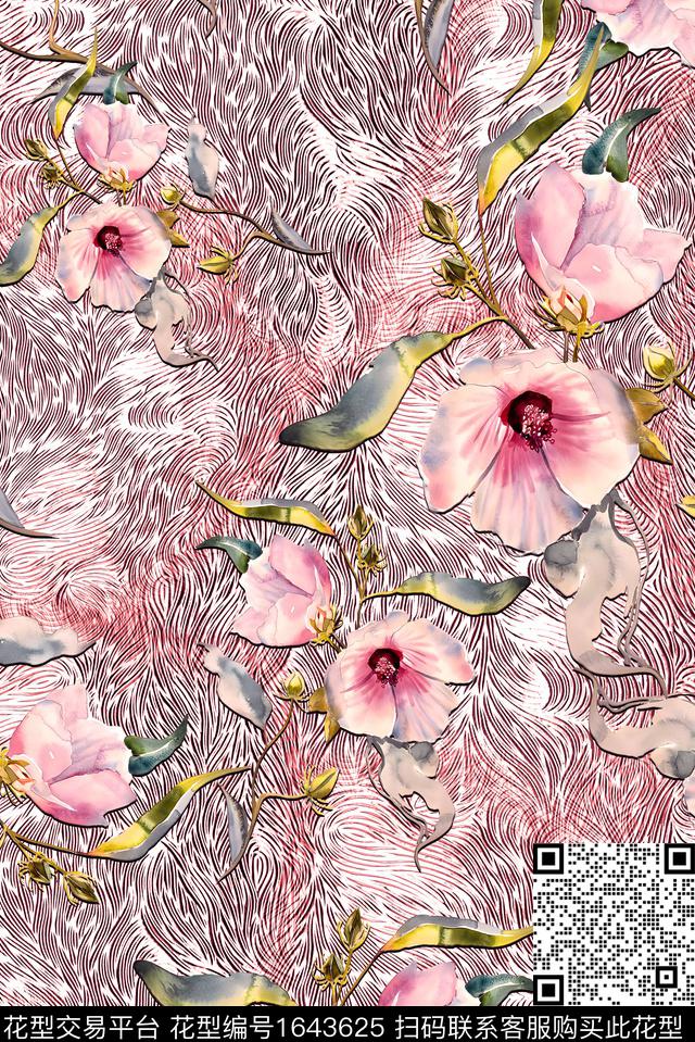 年轻女装小清新满版散花数码印花华亿平台下载（图片编号: 1643625） - 瓦栏（Walan）
