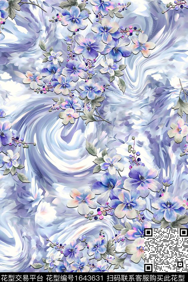 年轻女装小清新满版散花数码印花华亿平台下载（图片编号: 1643631） - 瓦栏（Walan）