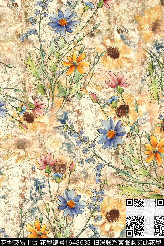 年轻女装小清新满版散花数码印花华亿平台下载（图片编号: 1643633） - 瓦栏（Walan）