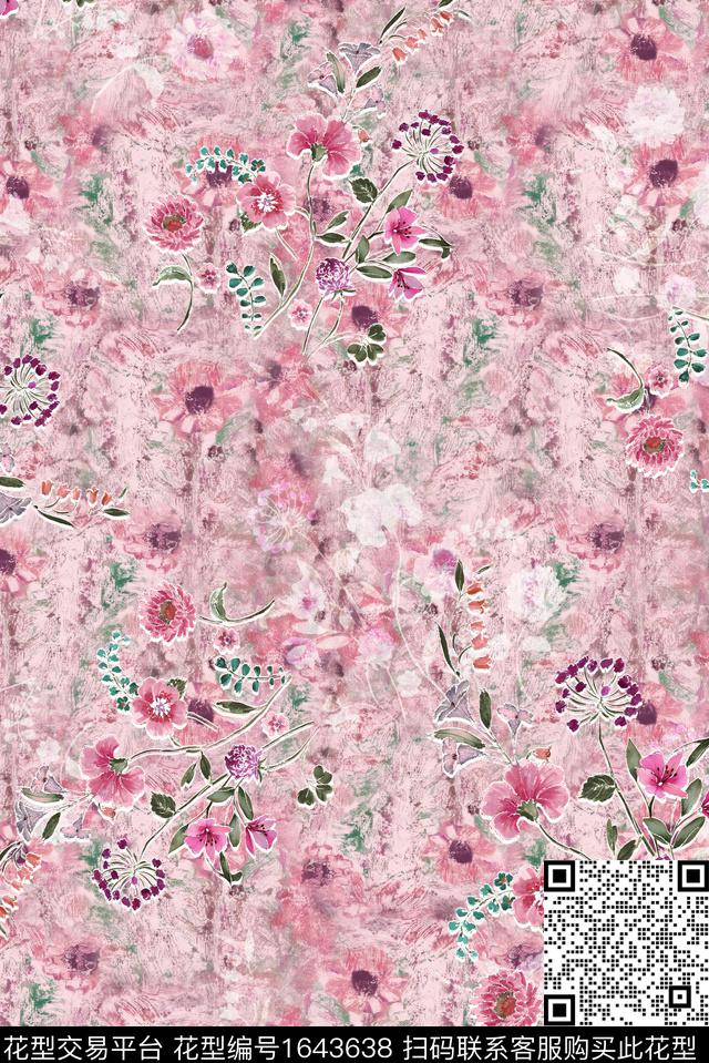 年轻女装小清新满版散花数码印花华亿平台下载（图片编号: 1643638） - 瓦栏（Walan）