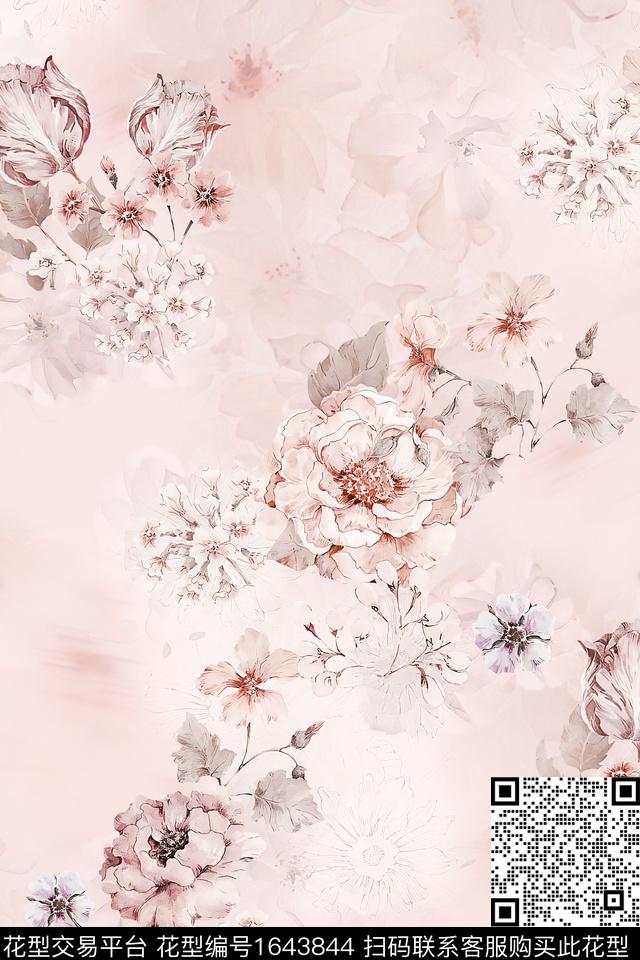 花卉水彩花卉影花数码印花华亿平台下载（图片编号: 1643844） - 瓦栏（Walan）