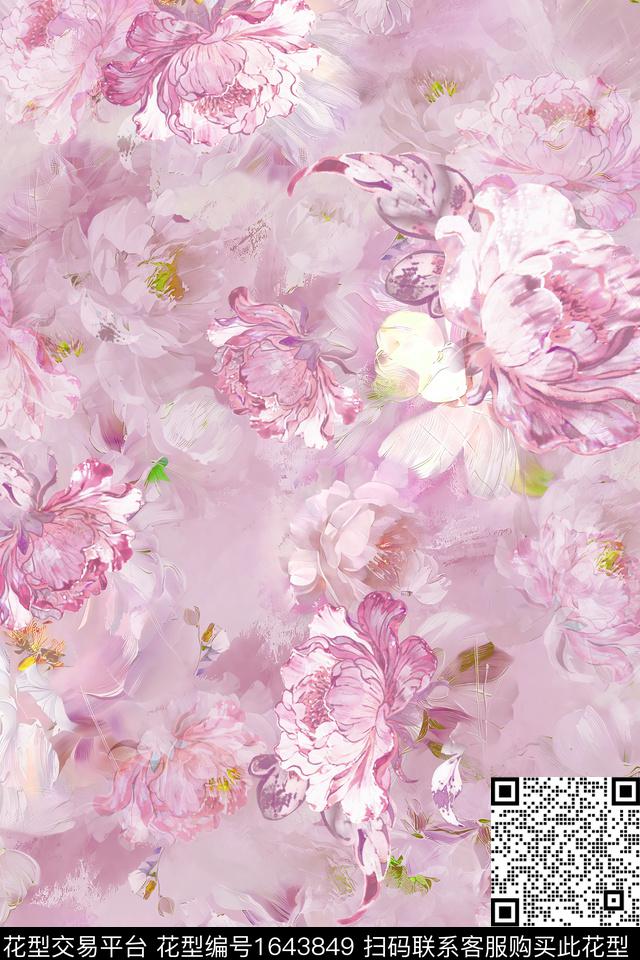 花卉水彩花卉底纹数码印花华亿平台下载（图片编号: 1643849） - 瓦栏（Walan）