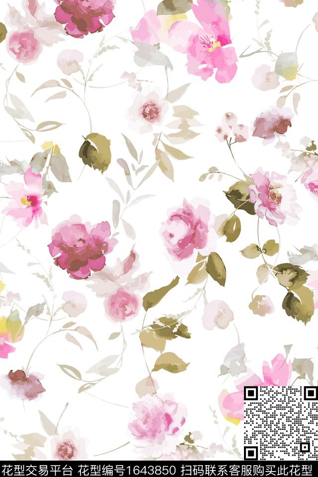 花卉抽象花卉数码印花华亿平台下载（图片编号: 1643850） - 瓦栏（Walan）