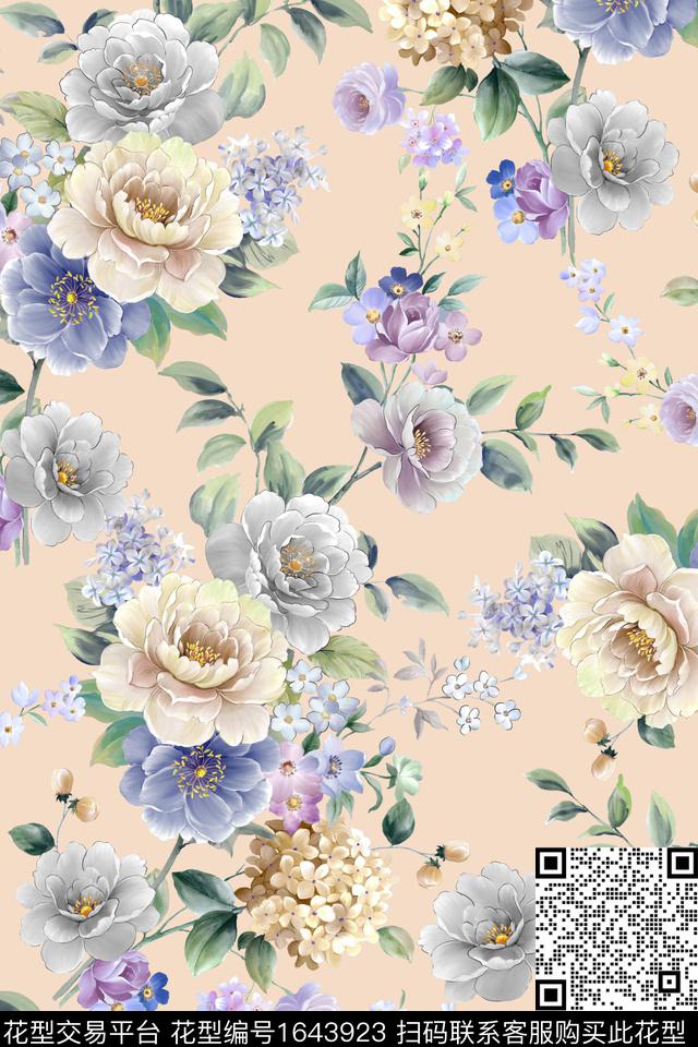 清爽底花卉花卉抽象花卉数码印花华亿平台下载（图片编号: 1643923） - 瓦栏（Walan）