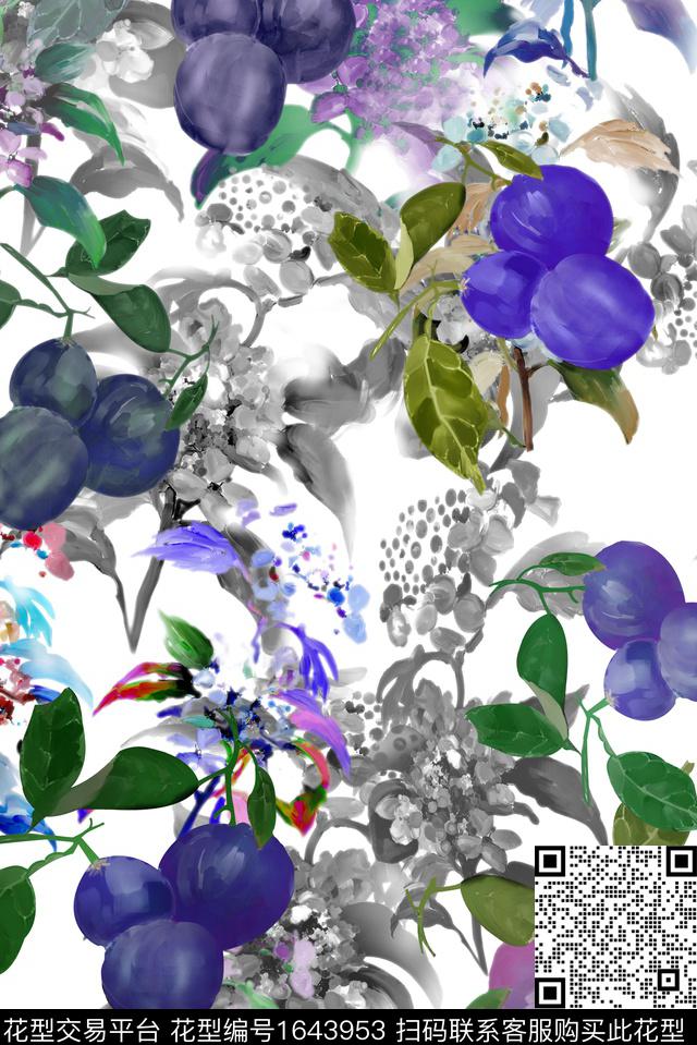 趣味树枝葡萄数码印花华亿平台下载（图片编号: 1643953） - 瓦栏（Walan）