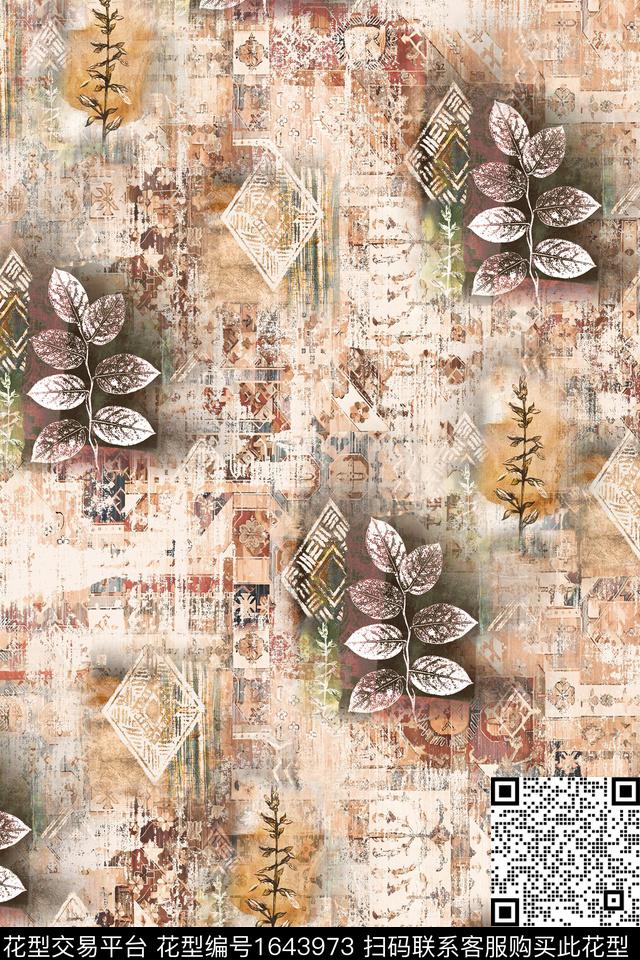 民族风几何复古数码印花华亿平台下载（图片编号: 1643973） - 瓦栏（Walan）