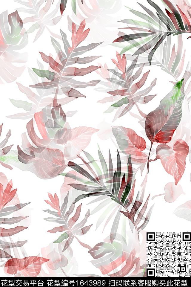 年轻女装小清新绿植树叶数码印花华亿平台下载（图片编号: 1643989） - 瓦栏（Walan）