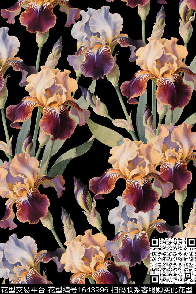 年轻女装黑底花卉花卉数码印花华亿平台下载（图片编号: 1643996） - 瓦栏（Walan）