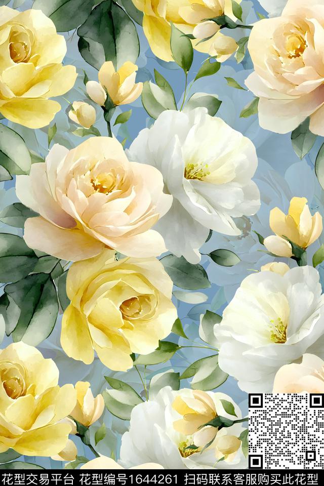 年轻女装小清新花卉数码印花华亿平台下载（图片编号: 1644261） - 瓦栏（Walan）