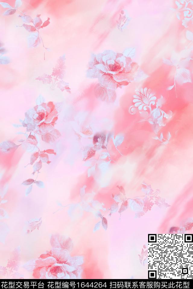 花卉渐变模糊花卉数码印花华亿平台下载（图片编号: 1644264） - 瓦栏（Walan）