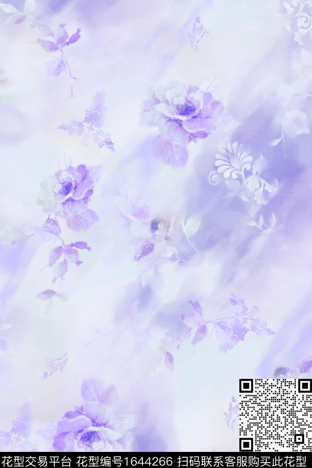花卉渐变模糊花卉数码印花华亿平台下载（图片编号: 1644266） - 瓦栏（Walan）