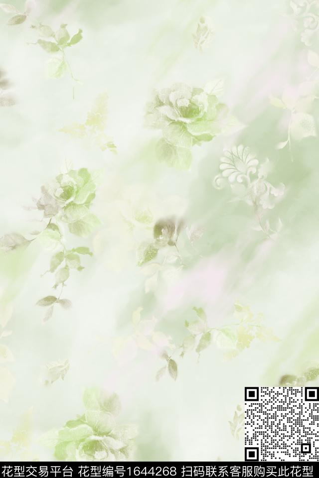 花卉渐变模糊花卉数码印花华亿平台下载（图片编号: 1644268） - 瓦栏（Walan）