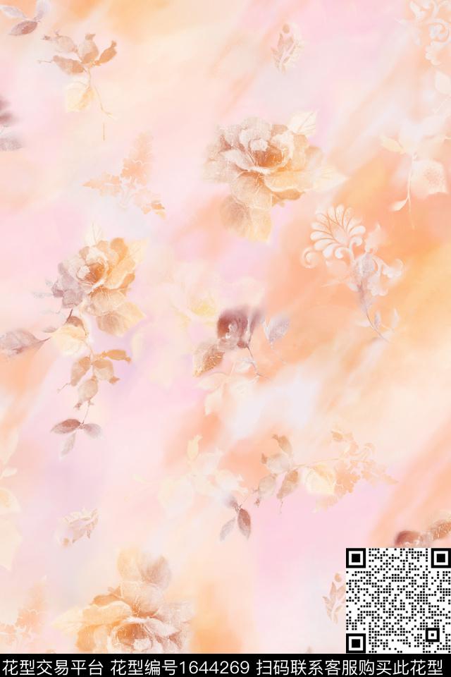 花卉渐变模糊花卉数码印花华亿平台下载（图片编号: 1644269） - 瓦栏（Walan）