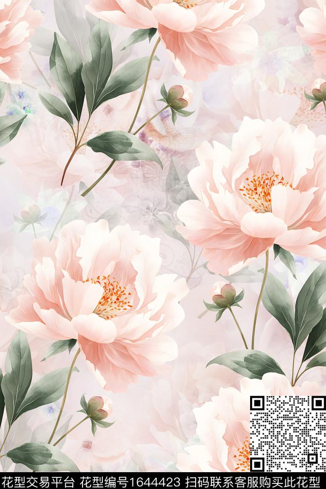 年轻女装小清新花卉数码印花华亿平台下载（图片编号: 1644423） - 瓦栏（Walan）