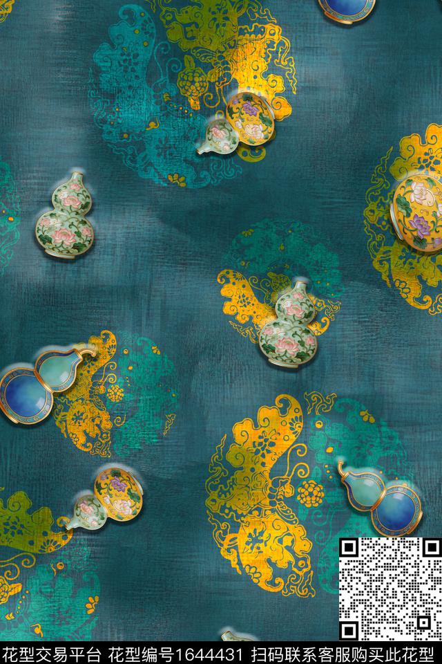 中国风香云纱老钱风数码印花华亿平台下载（图片编号: 1644431） - 瓦栏（Walan）