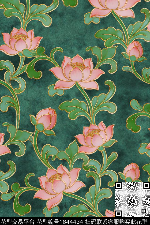 中国风真丝花卉数码印花华亿平台下载（图片编号: 1644434） - 瓦栏（Walan）