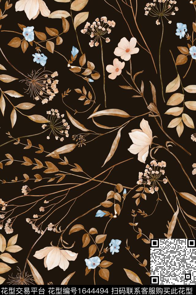 花卉小碎花绿植树叶数码印花华亿平台下载（图片编号: 1644494） - 瓦栏（Walan）