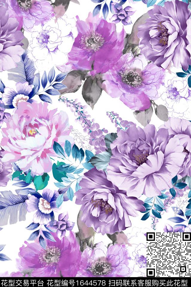 年轻女装民族风花卉数码印花华亿平台下载（图片编号: 1644578） - 瓦栏（Walan）