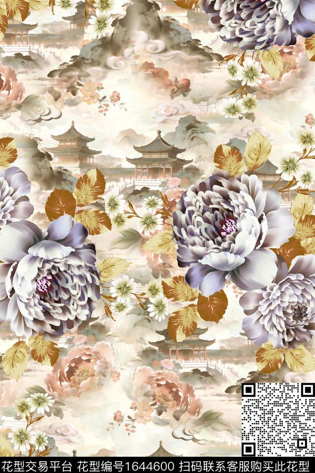 真丝满版散花数码华亿平台数码印花华亿平台下载（图片编号: 1644600） - 瓦栏（Walan）