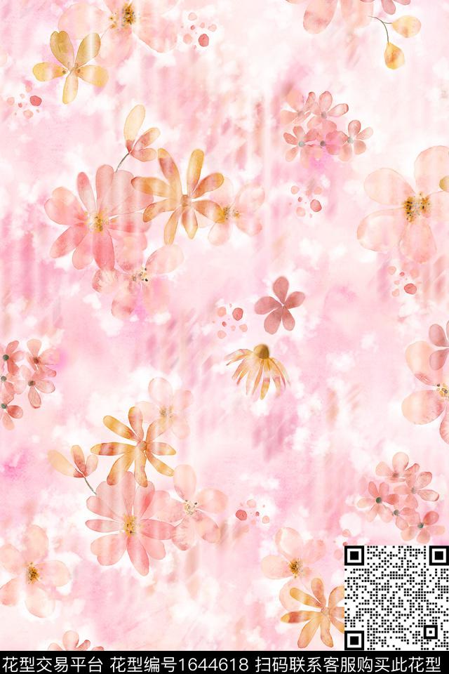 花卉模糊花卉抽象数码印花华亿平台下载（图片编号: 1644618） - 瓦栏（Walan）