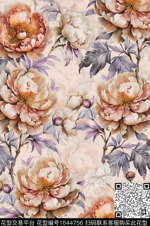 年轻女装小清新花卉数码印花华亿平台下载（图片编号: 1644756） - 瓦栏（Walan）