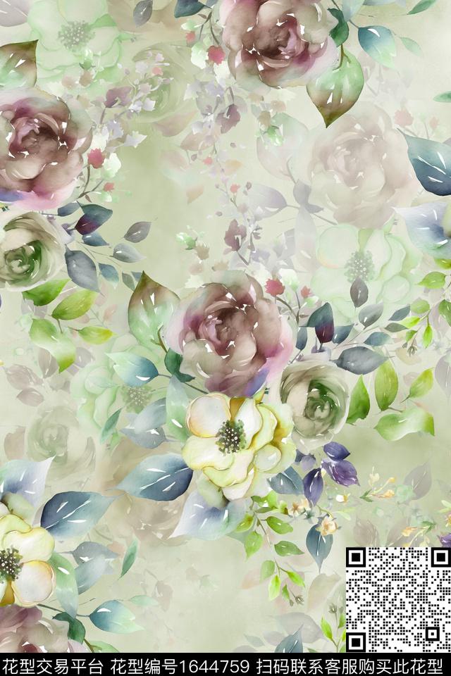 年轻女装小清新花卉数码印花华亿平台下载（图片编号: 1644759） - 瓦栏（Walan）