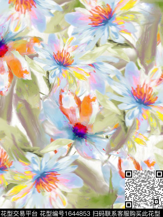 年轻女装小清新花卉数码印花华亿平台下载（图片编号: 1644853） - 瓦栏（Walan）