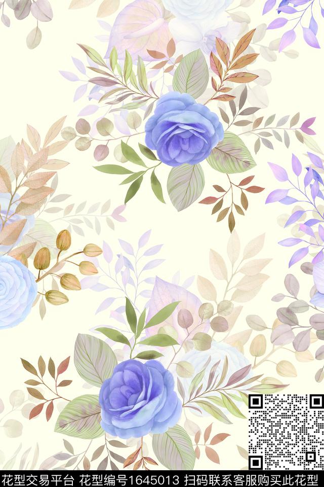 年轻女装花卉水彩数码印花华亿平台下载（图片编号: 1645013） - 瓦栏（Walan）