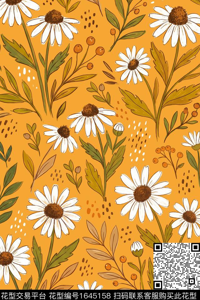 花卉雏菊水彩花卉数码印花华亿平台下载（图片编号: 1645158） - 瓦栏（Walan）