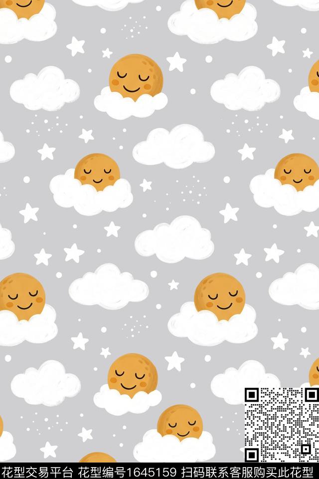 小清新可爱月亮数码印花华亿平台下载（图片编号: 1645159） - 瓦栏（Walan）