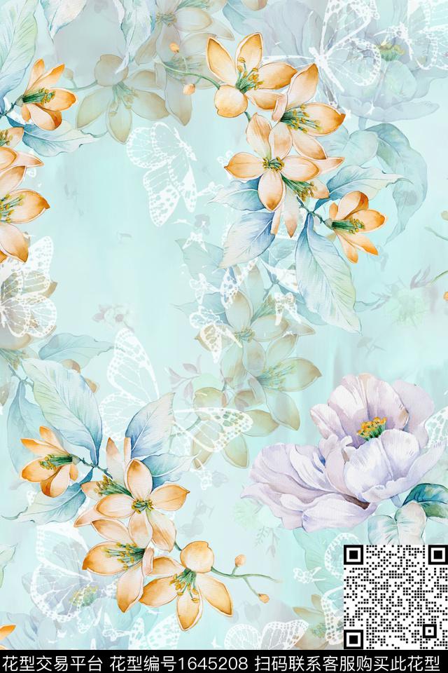 年轻女装小清新花卉数码印花华亿平台下载（图片编号: 1645208） - 瓦栏（Walan）