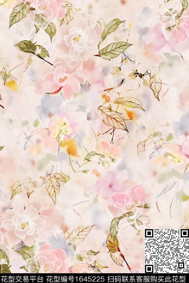 花卉抽象花卉数码印花华亿平台下载（图片编号: 1645225） - 瓦栏（Walan）