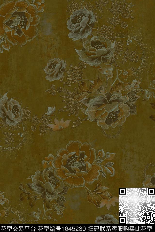 真丝旗袍香云纱数码印花华亿平台下载（图片编号: 1645230） - 瓦栏（Walan）