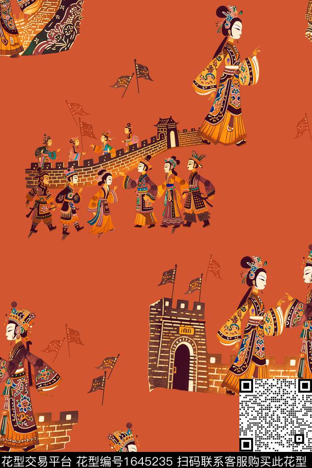 中国风戏曲戏曲人物数码印花华亿平台下载（图片编号: 1645235） - 瓦栏（Walan）