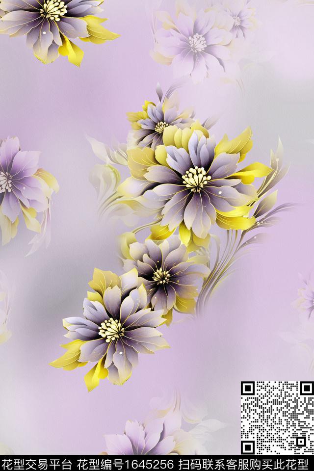 花卉底纹水彩数码印花华亿平台下载（图片编号: 1645256） - 瓦栏（Walan）