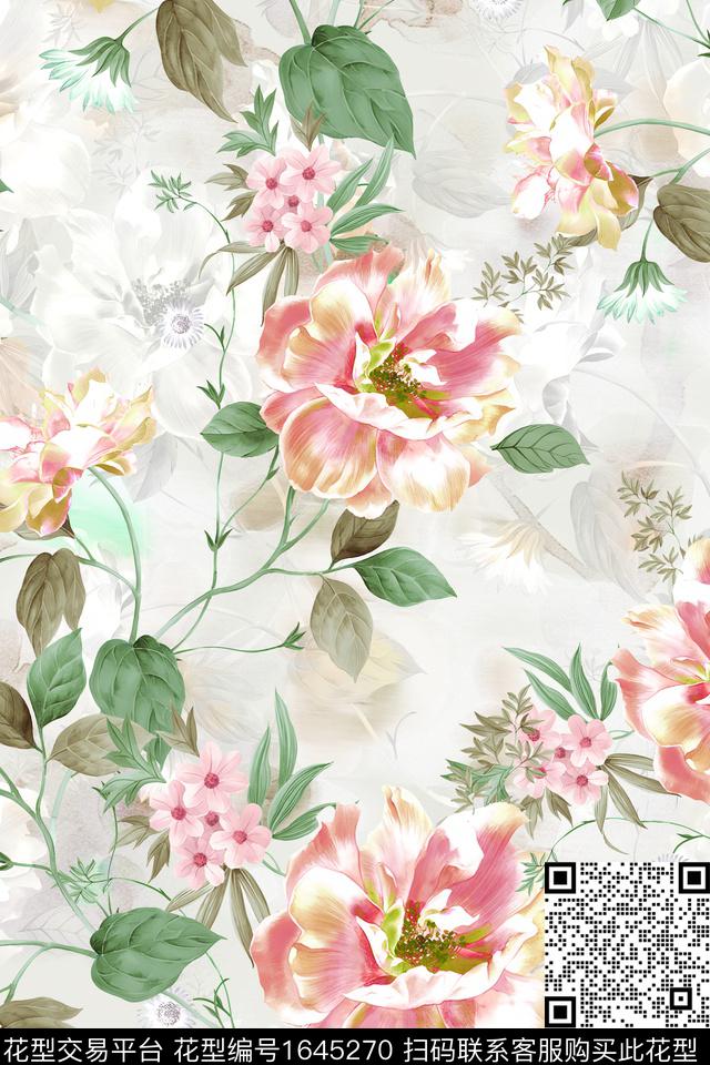 年轻女装花卉水彩数码印花华亿平台下载（图片编号: 1645270） - 瓦栏（Walan）