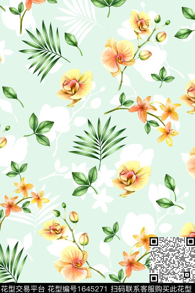 年轻女装花卉水彩数码印花华亿平台下载（图片编号: 1645271） - 瓦栏（Walan）