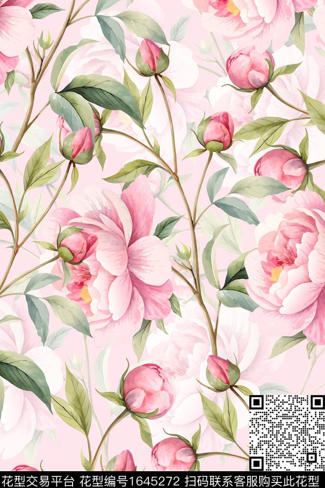 年轻女装花卉水彩数码印花华亿平台下载（图片编号: 1645272） - 瓦栏（Walan）