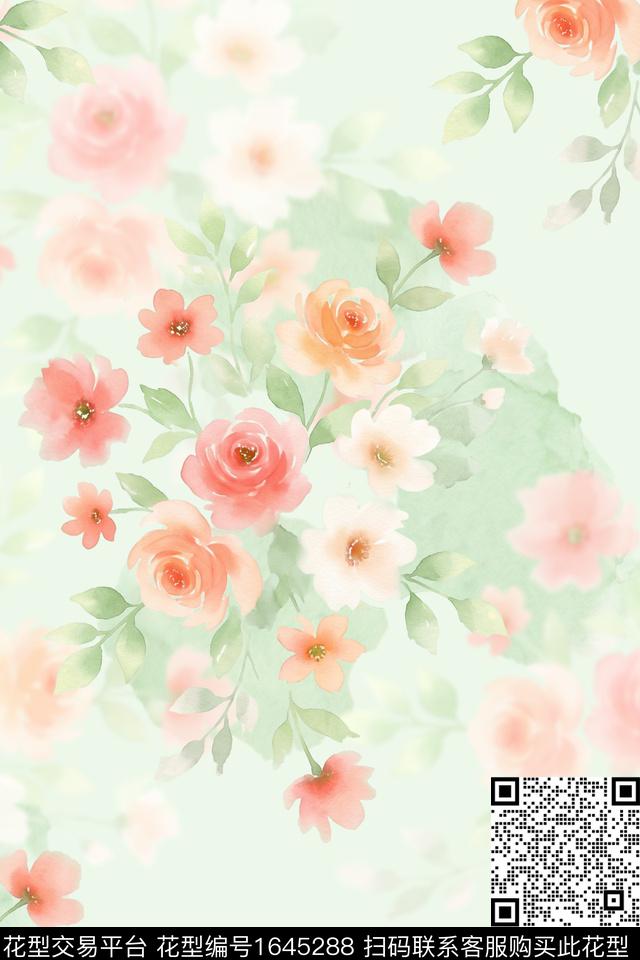 花卉水彩花卉朦胧花卉数码印花华亿平台下载（图片编号: 1645288） - 瓦栏（Walan）